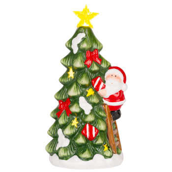 Рождественское украшение MаgiсHome, Елка с Дедом Морозом, LED, терракота, 11x8,7x21,8 см