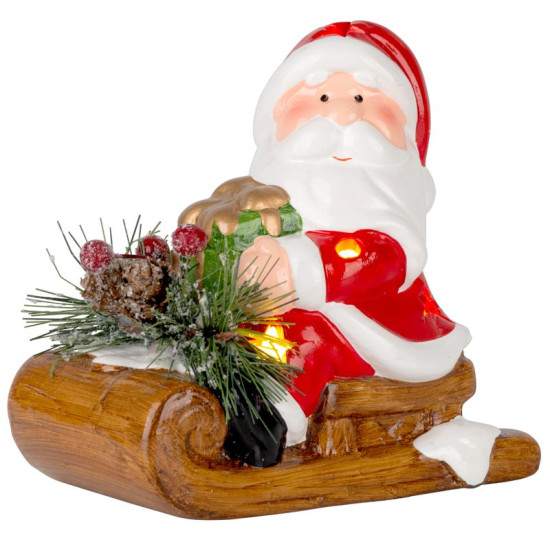 MagicHome Christmas decoration, Santa on a sleigh, LED, terracotta, 12.6x8.5x11.5 cm