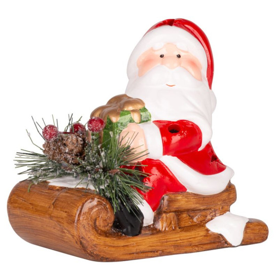MagicHome Christmas decoration, Santa on a sleigh, LED, terracotta, 12.6x8.5x11.5 cm