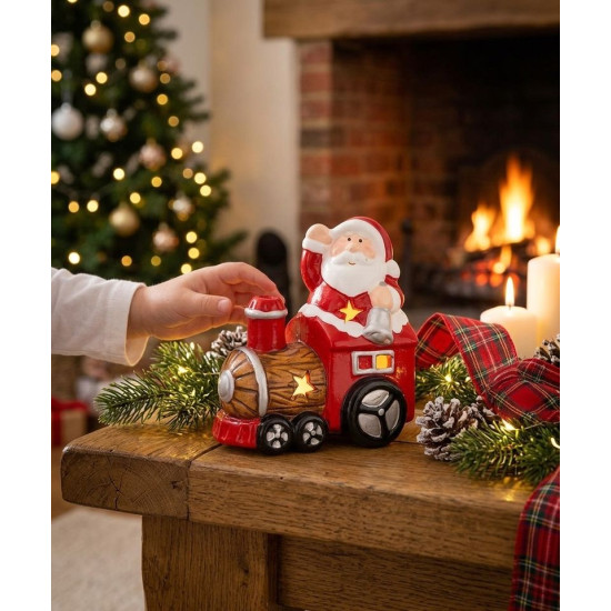 MagicHome Christmas decoration, Santa with a train, LED, terracotta, 10.3x6.3x10.7 cm MagicHome Christmas decoration, Santa with a train, LED, terracotta, 10.3x6.3x10.7 cm
