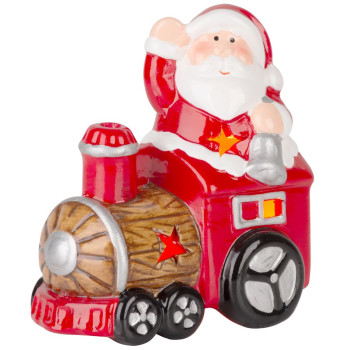 Рождественская фигурка MаgiсHome, Санта с поездом, LED, терракота, 10,3x6,3x10,7 см
