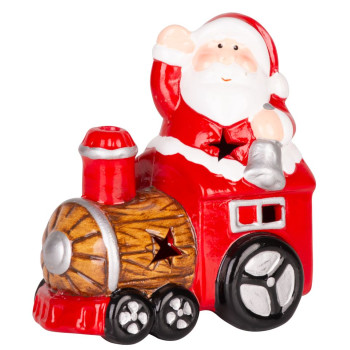 Рождественская фигурка MаgiсHome, Санта с поездом, LED, терракота, 10,3x6,3x10,7 см