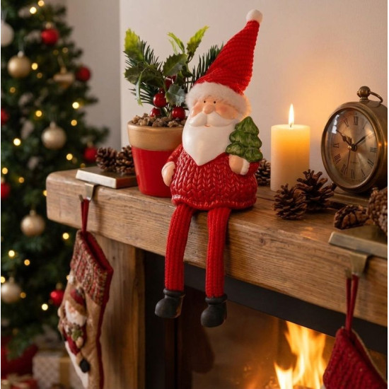 MagicHome Christmas rotājums, Ziemassvētku vecītis ar puķu podu, terakota, 12,6x9,3x24 cm
