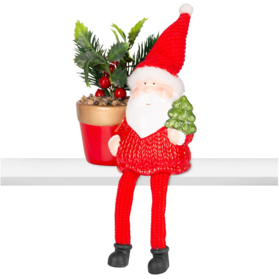 MagicHome Christmas rotājums, Ziemassvētku vecītis ar puķu podu, terakota, 12,6x9,3x24 cm