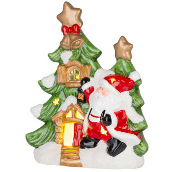 Рождественское украшение MаgiсHome, Елка с Дедом Морозом, LED, терракота, 27,3x11x34 см