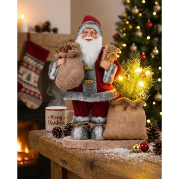 MagicHome Christmas rotājums, Ziemassvētku vecītis ar somu un eglīti, LED, 30 cm MagicHome Christmas rotājums, Ziemassvētku vecītis ar somu un eglīti, LED, 30 cm