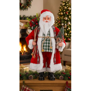 MagicHome Christmas rotājums, Ziemassvētku vecītis ar dāvanu maisu un eglīti, keramika, 46 cm MagicHome Christmas rotājums, Ziemassvētku vecītis ar dāvanu maisu un eglīti, keramika, 46 cm