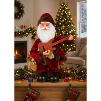 MagicHome Christmas rotājums, Ziemassvētku vecītis ar ģitāru, 35 cm MagicHome Christmas rotājums, Ziemassvētku vecītis ar ģitāru, 35 cm