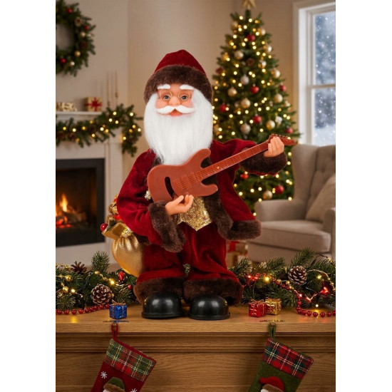 MagicHome Christmas rotājums, Ziemassvētku vecītis ar ģitāru, 35 cm MagicHome Christmas rotājums, Ziemassvētku vecītis ar ģitāru, 35 cm
