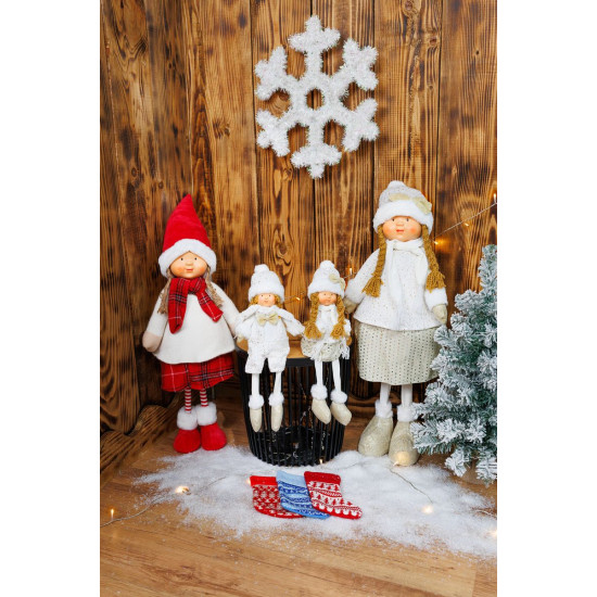 MagicHome Christmas Ziemassvētku rotājumi, Meitene ar sarkanu šalli, audums, sarkanbalts, 31x18x90 cm