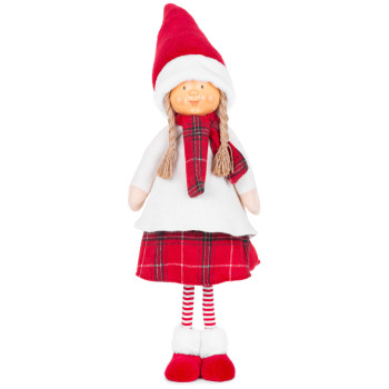 MagicHome Christmas Ziemassvētku rotājumi, Meitene ar sarkanu šalli, audums, sarkanbalts, 31x18x90 cm