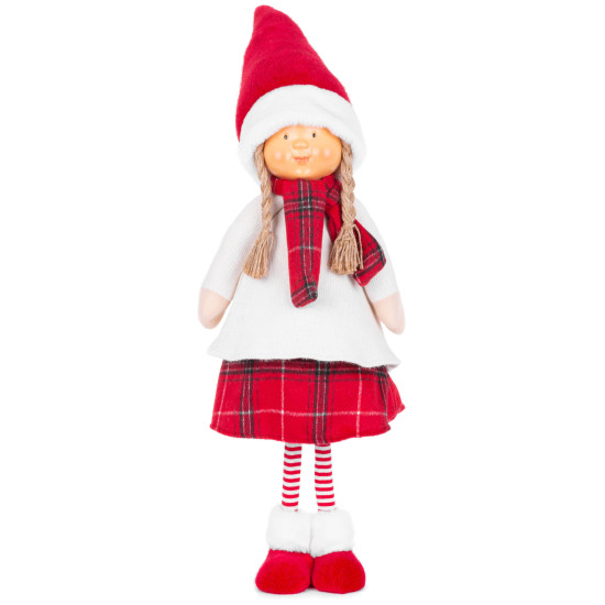 MagicHome Christmas Ziemassvētku rotājumi, Meitene ar sarkanu šalli, audums, sarkanbalts, 31x18x90 cm