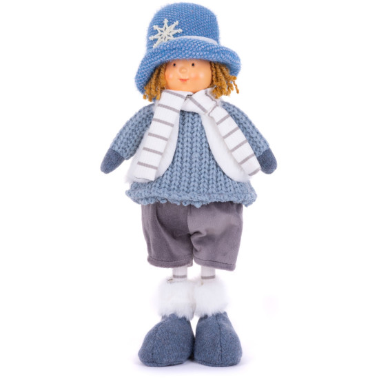 MagicHome Christmas figūra, Zēns ar zilu cepuri, zils, audums, 16x10x36 cm