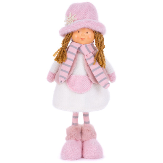MagicHome Christmas Ziemassvētku rotājumi, Meitene ar rozā cepuri, rozā, audums, 16x10x36 cm