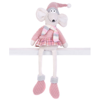 MagicHome Christmas Ziemassvētku rotājumi, peļu meitene ar garām kājām, rozā, audums, 20x18x69 cm