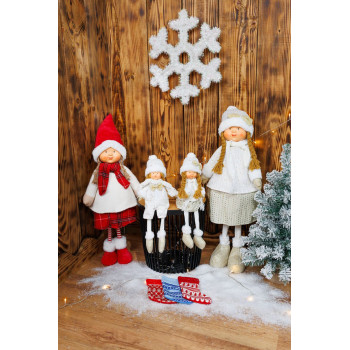 MagicHome Christmas Ziemassvētku rotājumi, Meitene baltā cepurē, balts-zelts, audums, 30x19x79 cm