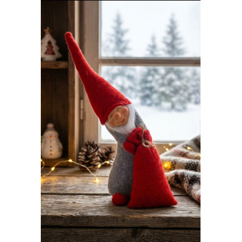 MagicHome Christmas Ziemassvētku rotājumi, Elfs ar maisu, sarkans, audums, 13x10x43 cm MagicHome Christmas Ziemassvētku rotājumi, Elfs ar maisu, sarkans, audums, 13x10x43 cm