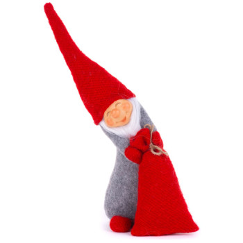 MagicHome Christmas Ziemassvētku rotājumi, Elfs ar maisu, sarkans, audums, 13x10x43 cm