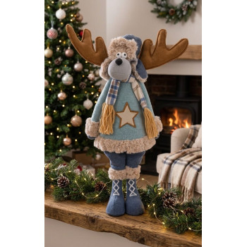 MagicHome Christmas figūra, Ziemeļbriežu zēns zilā džemperī, audums, 24x18x55 cm MagicHome Christmas figūra, Ziemeļbriežu zēns zilā džemperī, audums, 24x18x55 cm