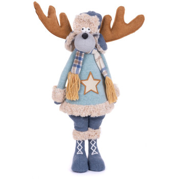 MagicHome Christmas figūra, Ziemeļbriežu zēns zilā džemperī, audums, 24x18x55 cm
