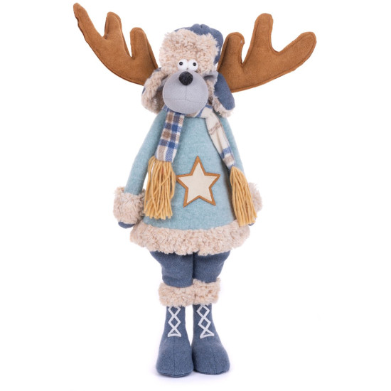 MagicHome Christmas figūra, Ziemeļbriežu zēns zilā džemperī, audums, 24x18x55 cm