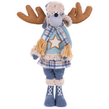 MagicHome Christmas Ziemassvētku rotājumi, Ziemeļbriežu meitene zilā džemperī, audums, 24x18x55 cm