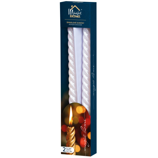MagicHome Christmas candle, 25 cm, pack. 2 pcs, white, spiral, twisted