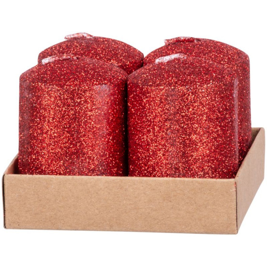 Рождественская свеча MаgiсHome, 4x6 см, в пачке. 4 шт, красные, с блестками.