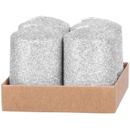 Рождественская свеча MаgiсHome, 4x6 см, в пачке. 4 шт., серебро, с блестками.