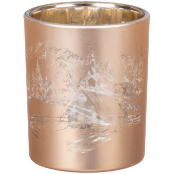 Рождественский подсвечник MаgiсHome, 6x7 см, золотой с пейзажным мотивом.