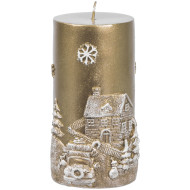 Рождественская свеча MаgiсHome, 7x12,5 см, золотой, с декором, 27 часов.