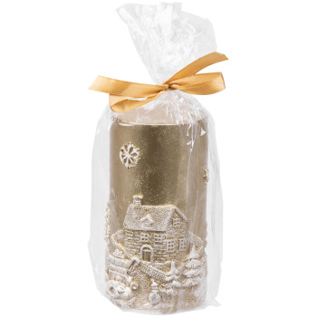 Рождественская свеча MаgiсHome, 7x12,5 см, золотой, с декором, 27 часов.