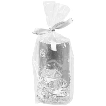 Рождественская свеча MаgiсHome, 7x12,5 см, серебро, с декором, 27 часов.