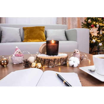 MagicHome candle, 8x11.3 cm, frosted glass, scented, jasmine, black