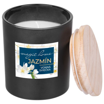 MagicHome candle, 8x11.3 cm, frosted glass, scented, jasmine, black