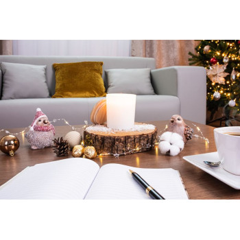 MagicHome candle, 8x11.3 cm, frosted glass, scented, jasmine, white