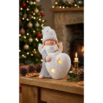 MagicHome Christmas figurine, Angel with heart, LED, terracotta, 12x10x15 cm MagicHome Christmas figurine, Angel with heart, LED, terracotta, 12x10x15 cm