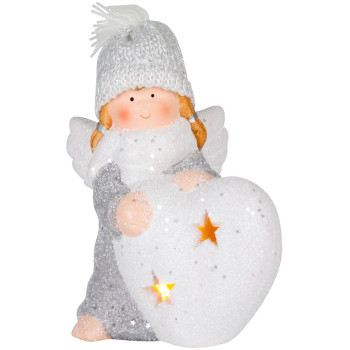 Рождественская фигурка MаgiсHome, Ангел с сердцем, LED, терракота, 12x10x15 см