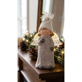 MagicHome Christmas figurine, Angel with translucent wings, LED, terracotta, 10.5x6.5x14 cm MagicHome Christmas figurine, Angel with translucent wings, LED, terracotta, 10.5x6.5x14 cm