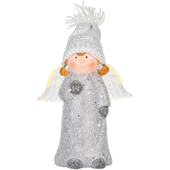 Рождественская фигурка MаgiсHome, Ангел с полупрозрачными крыльями, LED, терракота, 10,5x6,5x14 см