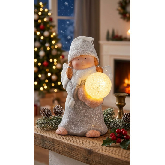 MagicHome Christmas figūra, Eņģelis ar sniega globusi, LED, terakota, 13,5x13x20 cm MagicHome Christmas figūra, Eņģelis ar sniega globusi, LED, terakota, 13,5x13x20 cm