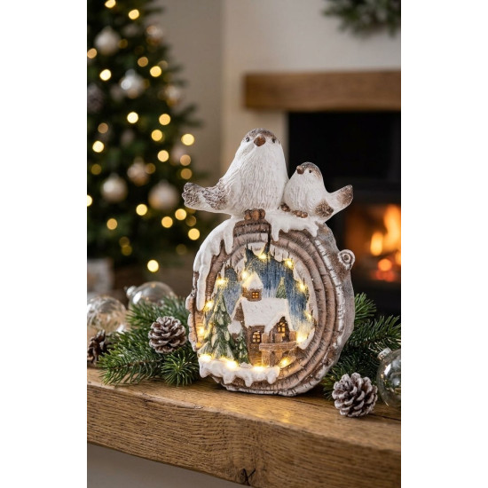MagicHome Christmas decoration, Birds with houses, LED, ceramic, 3xAAA, 33.3x16.5x47 cm MagicHome Christmas decoration, Birds with houses, LED, ceramic, 3xAAA, 33.3x16.5x47 cm