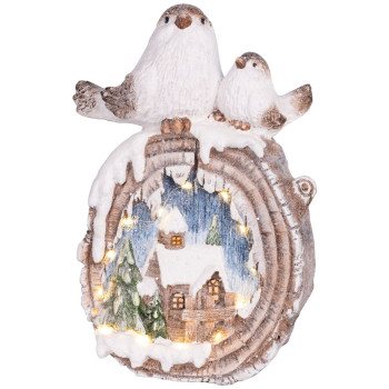 Рождественская фигурка MаgiсHome, Птички с домиками, LED, керамика, 33,3x16,5x47 см