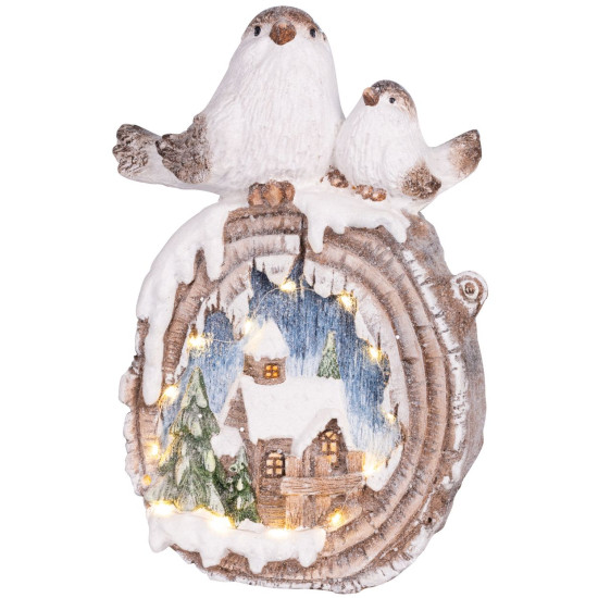 Рождественская фигурка MаgiсHome, Птички с домиками, LED, керамика, 33,3x16,5x47 см