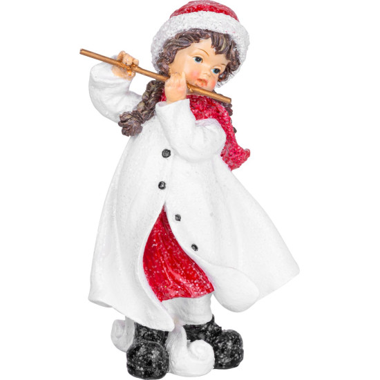 Decoration MagicHome Christmas, Little girl playing the flute, polyresin, 12x12x20 cm