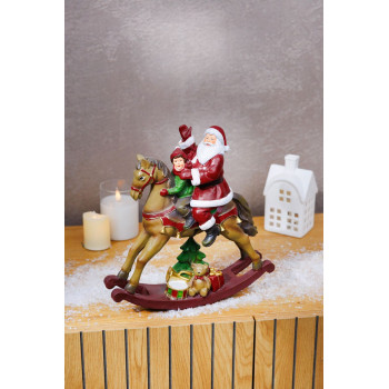 Рождественская фигурка MаgiсHome, Санта с мальчиком на коне, полирезина, 28x10x30 см
