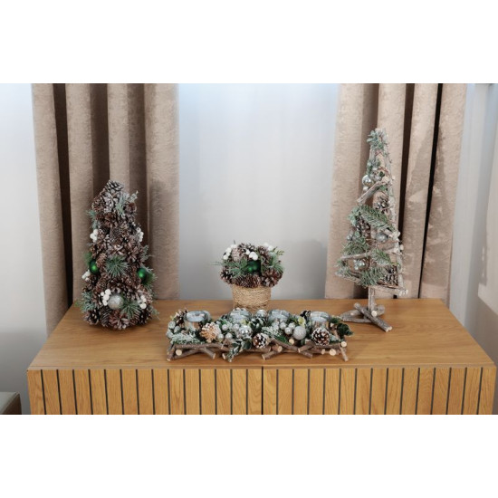 Икебана MаgiсHome сhristmаs, натуральная, с зелеными шариками, 19x19 см