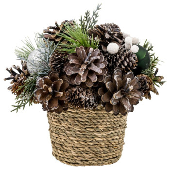 Икебана MаgiсHome сhristmаs, натуральная, с зелеными шариками, 19x19 см
