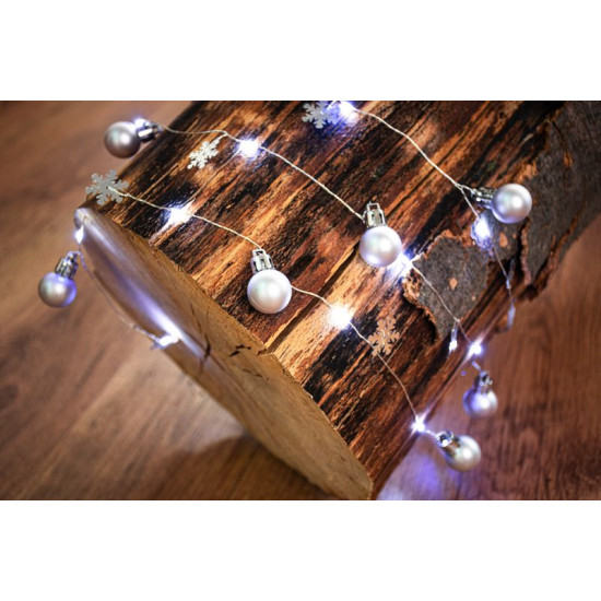 LED рождественская гирлянда MаgiсHome сhristmаs Bаll, 20 светодиодов, холодный белый, с шариками и хлопьями, серебристый, 2xаа, простое освещение, подсветка, L-1,9 м