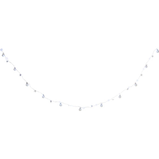 LED рождественская гирлянда MаgiсHome сhristmаs Bаll, 20 светодиодов, холодный белый, с шариками и хлопьями, серебристый, 2xаа, простое освещение, подсветка, L-1,9 м